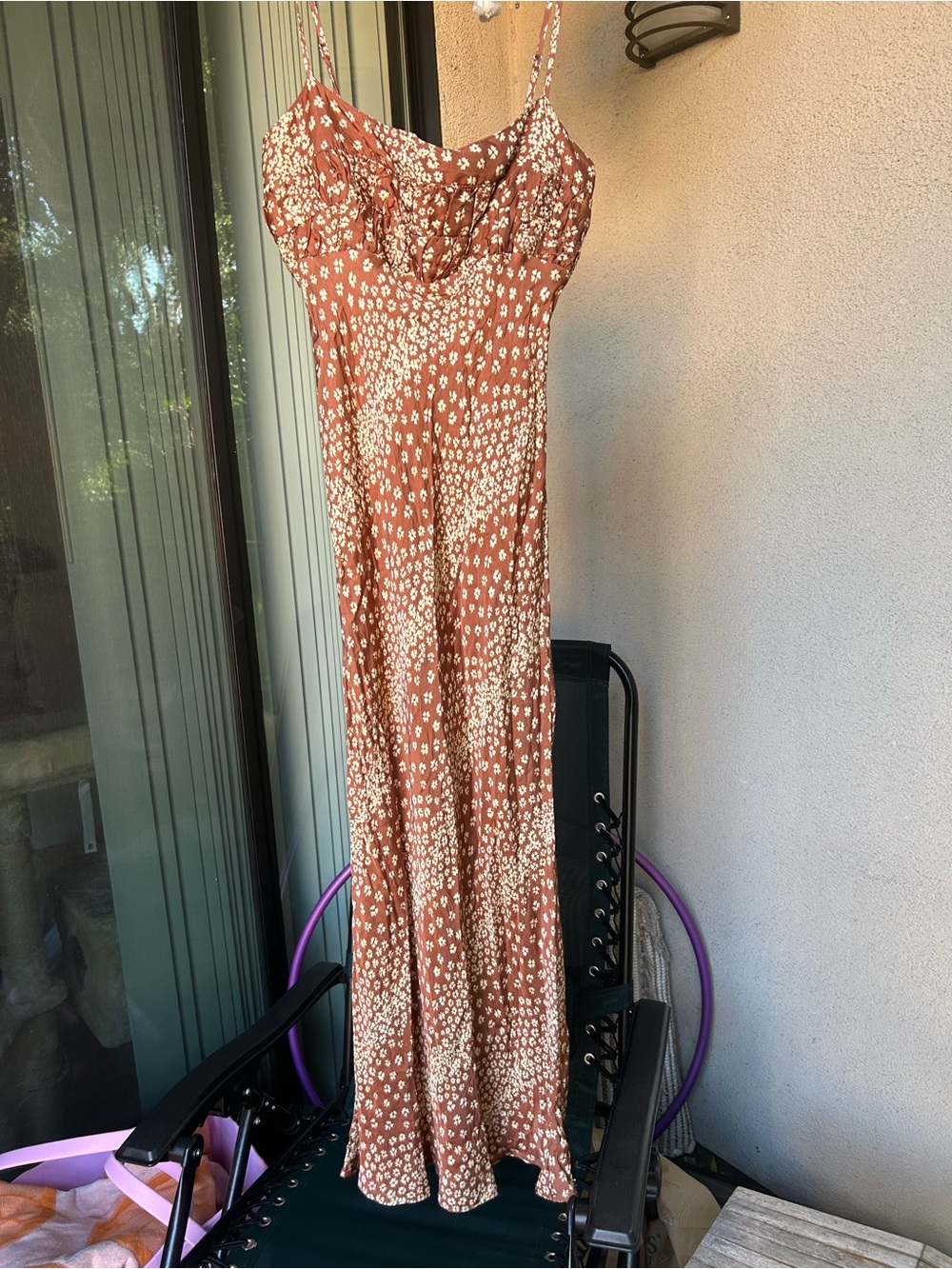 Ciao Lucia Rust Brown & Cream Spotted Midi Dress